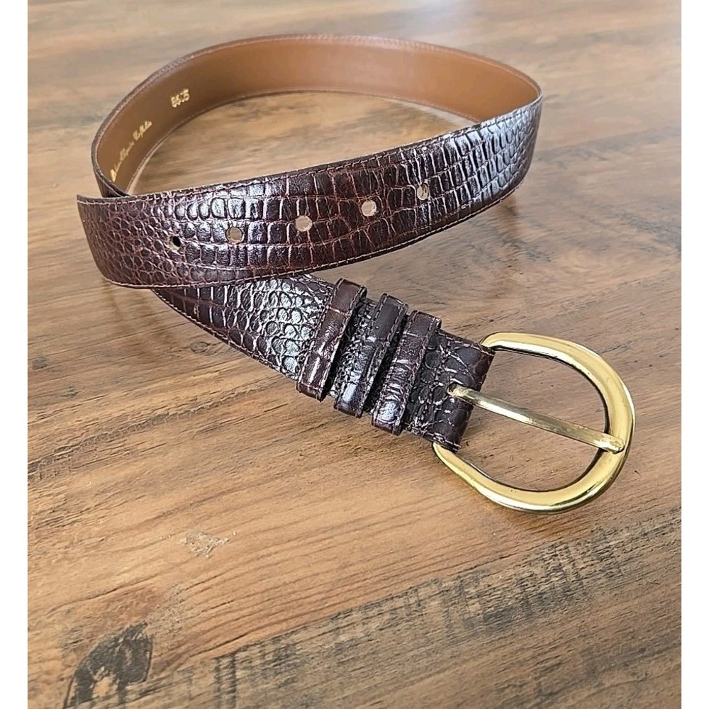 Vintage Ladies Italian Alligator Calfskin/Brass Waist Belt Brown Large (29-33)